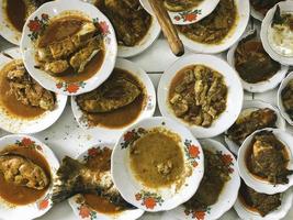 Variationsgericht aus Nasi Padang oder Padang-Reis-Curry, eines der berühmtesten Gerichte, das mit Indonesien in Verbindung gebracht wird. foto