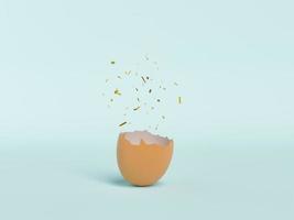 Zerbrochene Eierschale mit Konfetti, das herauskommt foto