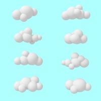 Cartoon-Wolken auf blauem Hintergrund. helle abstrakte Illustration einfacher Formen. 3D-Rendering. foto