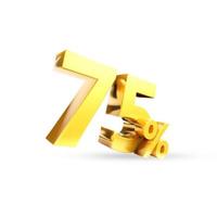 75 Prozent goldenes Symbol, 3D-Darstellung foto