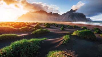 Zauberhafter Sonnenuntergang an einem Sandstrand. Beauty-Welt. Truthahn foto