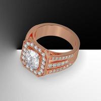 Diamant-Halo-Verlobungsring mit Kissenschliff in der Mitte mit 3 Liniensteinen auf Schaft 3D-Darstellung foto
