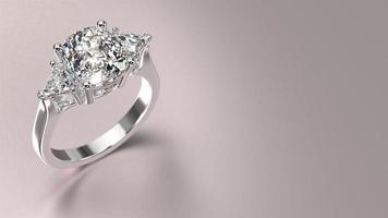 Weißgold-Verlobungsring mit Diamant 3D-Render mit schönem Hintergrund foto