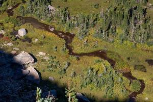 Malerischer Blick auf einen Bach, der durch den Glacier National Park in Montana fließt foto