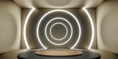 Raum und Palette, die mit kreisförmigen Laserlichtern und Wänden im Tech-Stil dekoriert sind foto