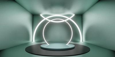 Raum und Palette, die mit kreisförmigen Laserlichtern und Wänden im Tech-Stil dekoriert sind foto