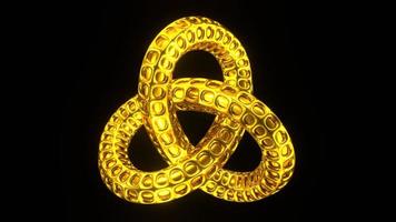 goldene triquetra. mystische keltische 3D-Darstellung von Triade und Thor-Symbol foto