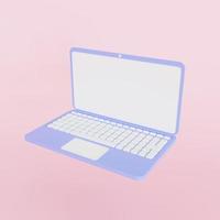 Symbol 3d, minimal, Laptop blau isoliert auf pastellrosa Hintergrund, 3D-Illustration foto