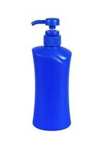 blaue Plastikflaschenpumpe auf weißem Hintergrund foto