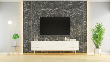 modernes wohnzimmer mit marmorwand und luxuriösem tv-schrank. 3D-Rendering foto