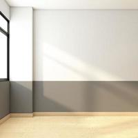 minimalistischer leerer raum mit weißer und grauer wand, holzboden. 3D-Rendering foto