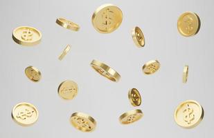 Explosion von Goldmünzen mit Dollarzeichen auf weißem Hintergrund. Jackpot- oder Casino-Poke-Konzept. 3D-Rendering. foto