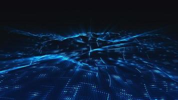 blauer digitaler Partikelwellenfluss und Licht, abstrakter Hintergrund des digitalen Cyberspace foto