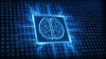 Gehirnsymbol für künstliche Intelligenz, Big-Data-Flussanalyse, Deep-Learning-Konzepte für moderne Technologien. superschnelle Technologie-Netzwerkverbindung. digitaler hintergrund der zukunftstechnologie. foto