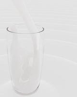 Gießen von weißer Milch mit kreisförmiger Milchwelle. frische milch für getränkekonzepte für hintergrund und tapeten. 3D-Rendering. foto