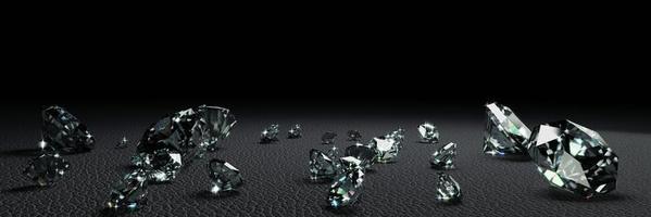 3D-Rendering Diamanten in vielen Größen auf dunkelgrauer Oberfläche foto
