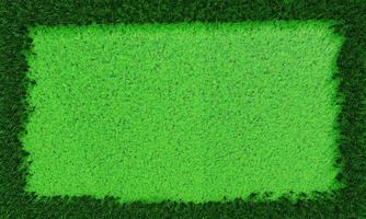 Ein hellgrüner Rasen in der Mitte ist kurz geschnitten und die Grenze ist langes Gras. Die Textur des Bilderrahmens ist Gras, der Rand des Grases ist dunkelgrün. Verwenden Sie für Hintergrund und Tapete. 3D-Rendering foto
