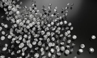 Diamanten auf schwarzem Hintergrund mit reflektierender Oberfläche. 3D-Rendering. foto