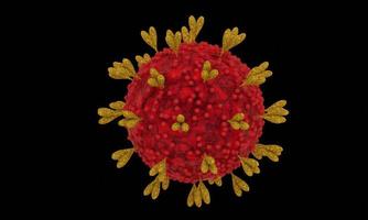 modell für den ausbruch des coronavirus covid-19 und das grippekonzept der coronaviren auf schwarzem hintergrund als gefährliche grippestämme als pandemisches medizinisches gesundheitsrisiko mit krankheitszellen als 3d-rendering foto