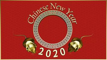 chinesisches neujahrsbanner 2020 mit goldenen ratten auf gelesenem hintergrund. foto