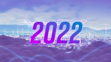 2022 Neujahr mit digitaler Linie im Cyberpunk-Thema. foto