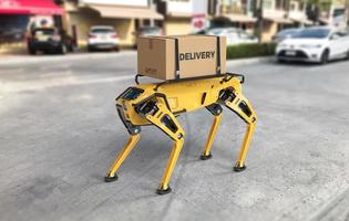 Ein Roboterhund ist unterwegs, um Waren auszuliefern foto