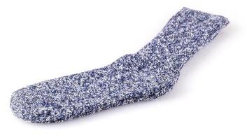 blaue Socke aus Naturwolle. natürliche Wolle. foto