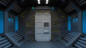 Spaceship Corridor ist ein Stock-Motion-Graphics-Video, das das Innere eines sich bewegenden Raumschiffs zeigt. 3D-Rendering foto