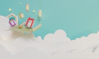 teppich geschenkbox laterne wolken illustration hintergrund 3d rendern foto