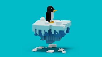 3D-Rendering der Pinguin-Illustration. Verwenden von 3D-Voxel-Kunstmodellierung im Tonstil. einfache 3D-Modellierung von Wildtieren