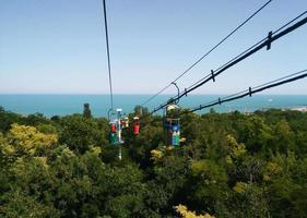 Von der Seilbahn aus öffnet sich der Blick auf den Meereshorizont. Seilbahn zum Meer. Schwarzes Meer, Odessa. foto