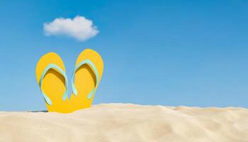 Flip-Flops auf Strandsand mit einer Wolke über dem Kopf foto