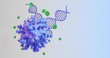 purpurvirus mit dna und kleinen partikeln. auf abstraktem Hintergrund. foto