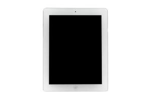 tablet mit leerem bildschirm, kopierraum auf weißem hintergrund für mockup business marketing. foto