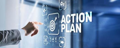 Business Action Plan Strategiekonzept auf dem virtuellen Bildschirm. Zeiteinteilung foto