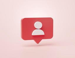 Follower- oder Benutzerform-Social-Media-Benachrichtigungssymbol in Sprechblasen 3D-Cartoon-Banner-Website-UI auf rosa Hintergrund 3D-Rendering-Illustration foto