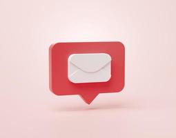 E-Mail oder Briefumschlag Posteingangsform Social-Media-Benachrichtigungssymbol in Sprechblasen 3D-Cartoon-Banner-Website ui auf rosa Hintergrund 3D-Darstellung