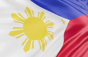 schöne philippinische Flaggenwelle nah oben auf Fahnenhintergrund mit Kopienraum., Modell 3d und Illustration. foto