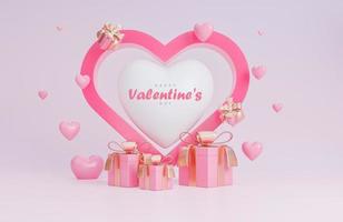 Happy Valentine's Day Papierstil mit Herzen 3D-Objekte auf rosa Hintergrund.,3D-Modell und Illustration. foto