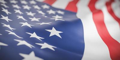Schöne amerikanische Flaggenwelle aus nächster Nähe zum Gedenktag oder 4. Juli auf Bannerhintergrund mit Kopierraum.,3D-Modell und Illustration. foto
