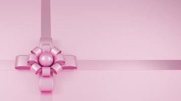 realistisches rosa band und bogen auf rosa pastellhintergrund., 3d-modell und illustration. foto