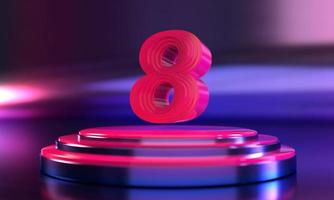 3D Nummer 8 Neonpink über dreifachem Sockel foto