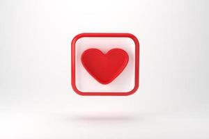 Rotes Herz mit leerem weißen Sprechblasenstift isoliert auf hellblauem Hintergrund, 3D-Rendering foto