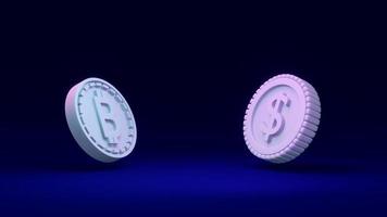 3D-Rendering-Konzept der dezentralen Finanzen, Kryptowährung b als Bezug auf Bitcoin-Blockchain und Dollarmünze im Hintergrund. 3D-Rendering. 3D-Darstellung. foto