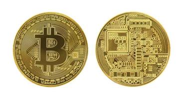 Gold-Bitcoin isoliert auf weißem Hintergrund.