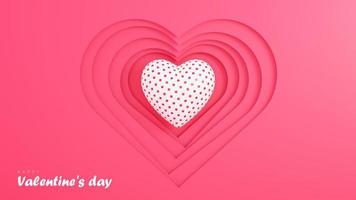 Happy Valentine's Day Wallpaper im Papierstil mit Herzen 3D-Objekte auf rosa Hintergrund.,3D-Modell und Illustration. foto