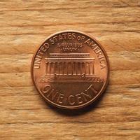 1-Cent-Münze, Rückseite zeigt Lincoln Memorial, Währung von foto