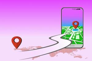 telefonkommunikationstechnologie-symbolillustration, die die gps-position der route auf der karte, lieferung zeigt foto