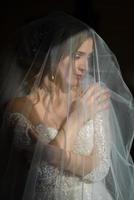 Porträt einer schönen Braut unter einem Schleier. foto