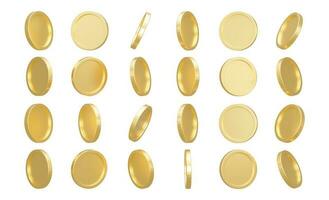 Satz goldene Münze in unterschiedlicher Form isoliert auf weißem Hintergrund. 3D-Darstellung. 3D-Rendering foto